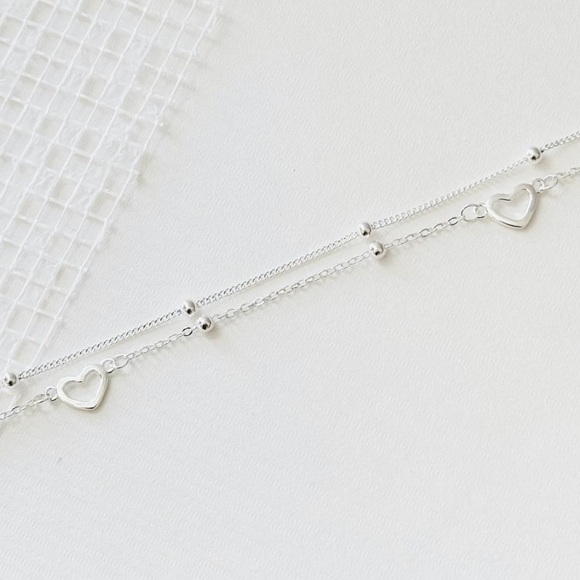 Sterling Silver Heart Bracelet, Cute Dainty Gift Bracelet - Picture 3 of 4